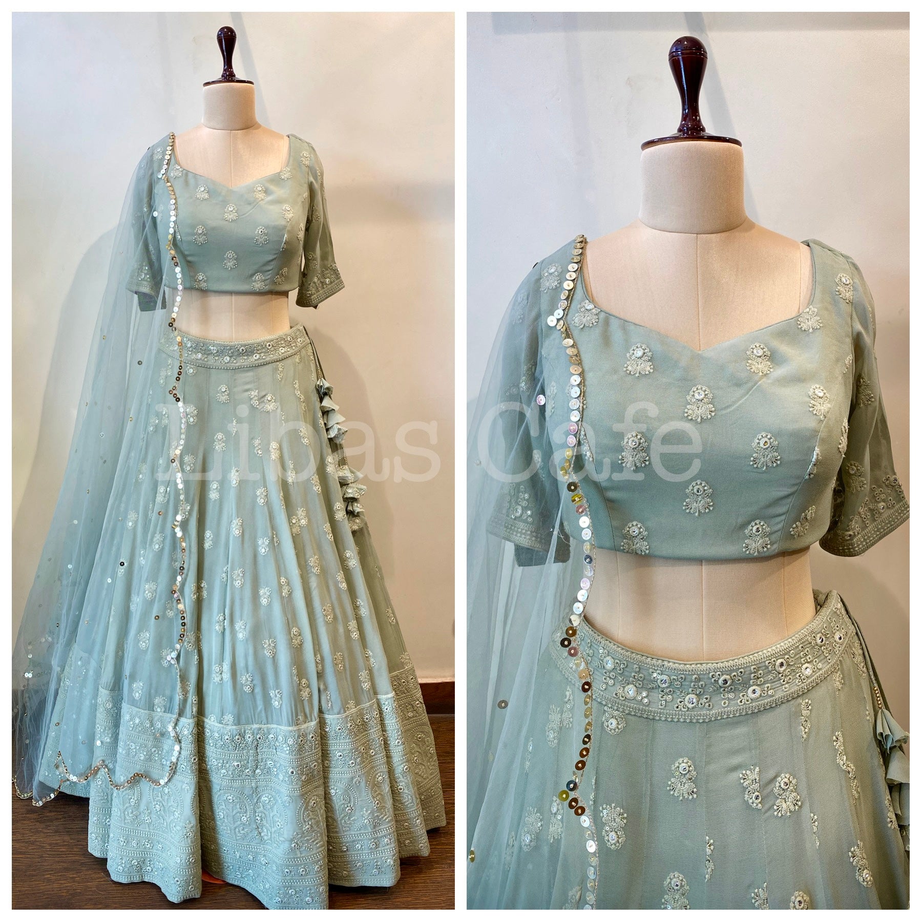 Sage Green Mirror Lakhnavi Lehenga